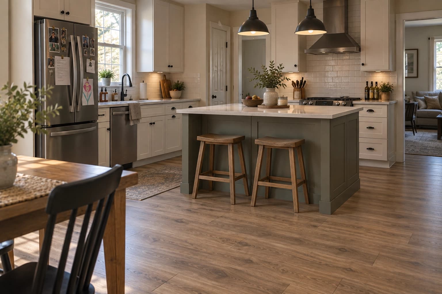 Kitchen with newly installed wood flooring