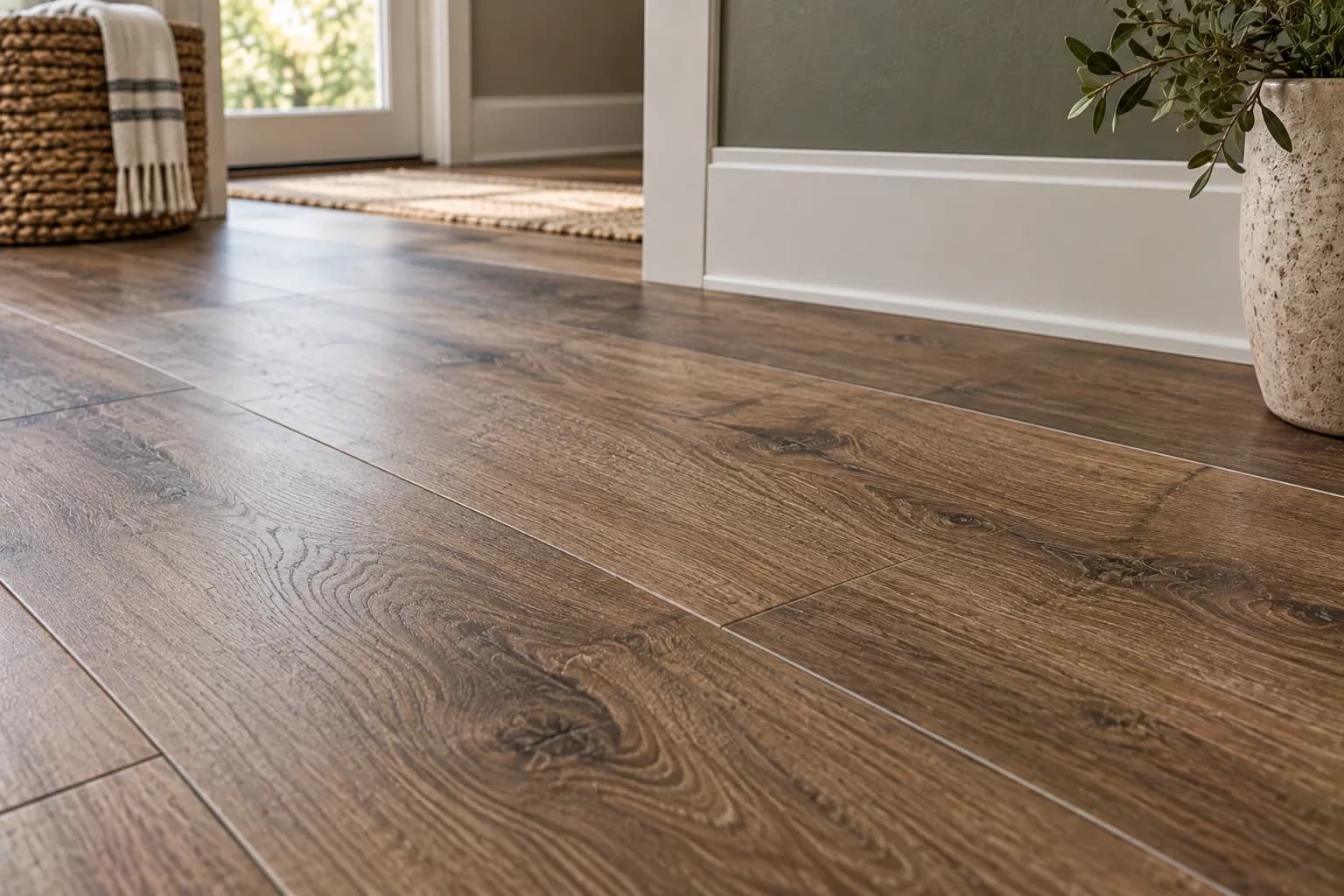 Wide luxury vinyl plank detail