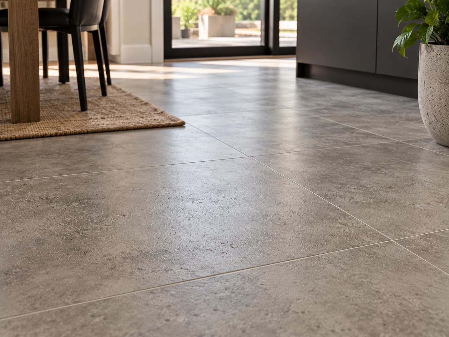 Concrete-look luxury vinyl tile detail