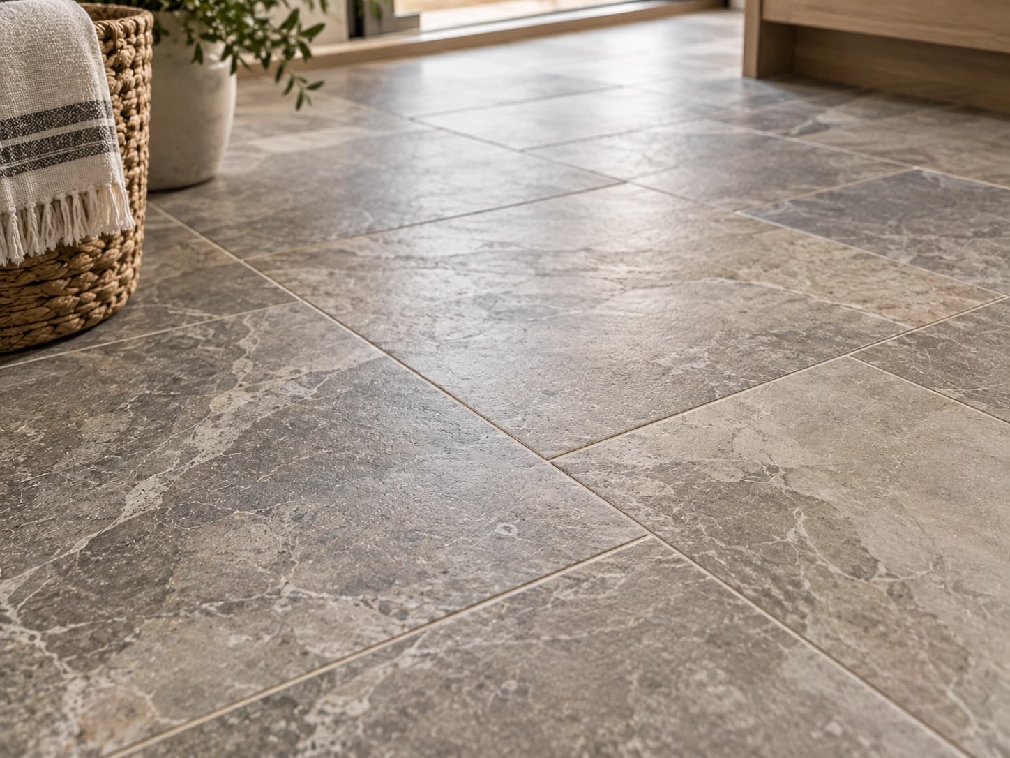 Stone-look luxury vinyl tile detail